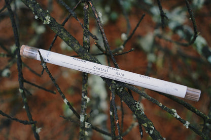 OM incense stick  tube placed on a tree – earthy warm tone with cultural depth