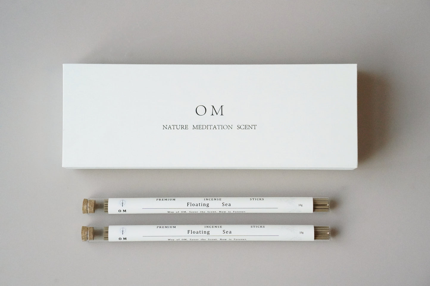 OM Floating Sea incense 50-stick set with white gift box and minimal incense tubes