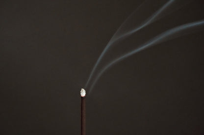 Incense smoke rising in dark background – OM coffee blend fragrance in use