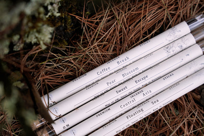 OM natural 5 different incense variant arranged on linen